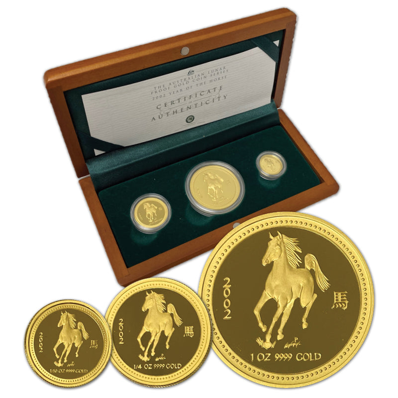 2002 Year of the Horse 3 Coin Gold Proof Set