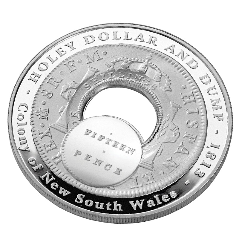 $1 Subscription 2003 Holey Dollar Silver Proof reverse | $1 Subscription 2003 Holey Dollar Silver Proof case and box