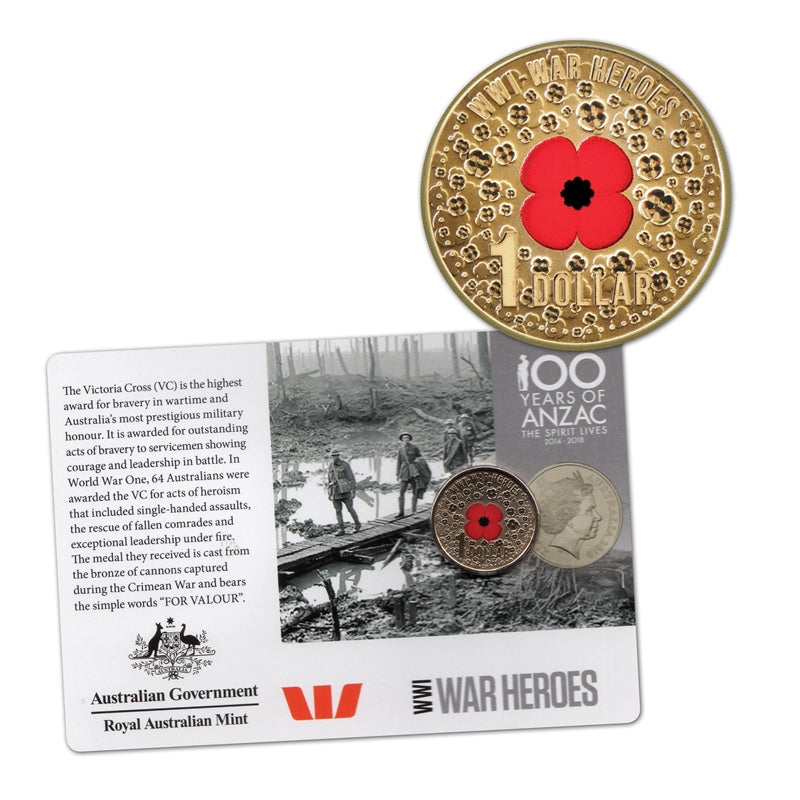 $1 2015 ANZACS Remembered 15 Coin Set inc. War Heroes Red Poppy $1