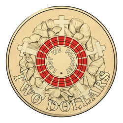 $2 2015 ANZAC Day Lest We Forget Coloured Coin - reverse | $2 2015 ANZAC Day Lest We Forget Coloured Coin - obverse