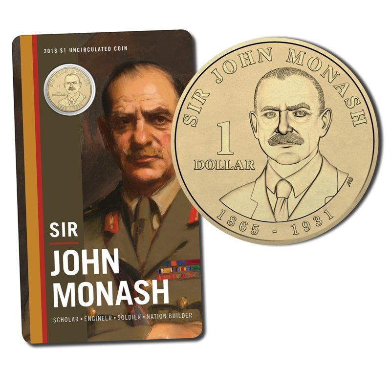 $1 2018 Sir John Monash Al/Bronze UNC | $1 2018 Sir John Monash Al/Bronze UNC REVERSE | $1 2018 Sir John Monash Al/Bronze UNC OBVERSE