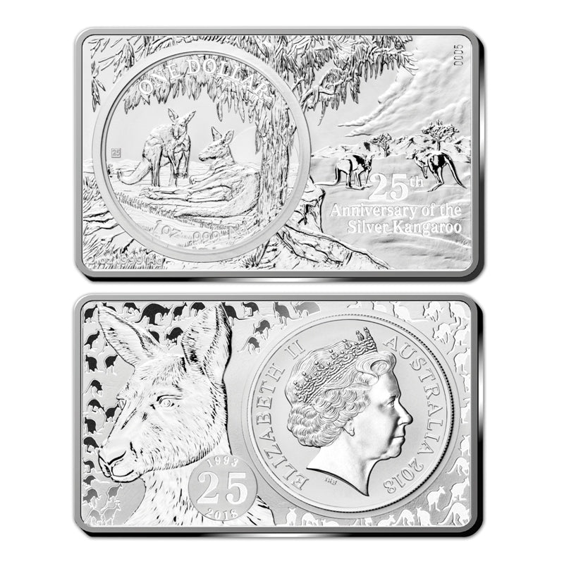 $1 2018 Kangaroo 25th Anniversary 1oz Silver Coin & 2oz Silver Bar Set | $1 2018 Kangaroo 25th Anniversary 1oz Silver Coin & 2oz Silver Bar Set