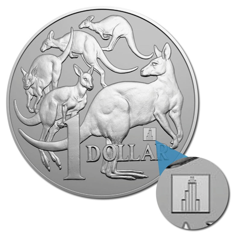 $1 2019 Mob of Roos Willis Tower Privy 1oz Silver UNC | $1 2019 Mob of Roos Willis Tower Privy 1oz Silver UNC REVERSE | $1 2019 Mob of Roos Willis Tower Privy 1oz Silver UNC OBVERSE