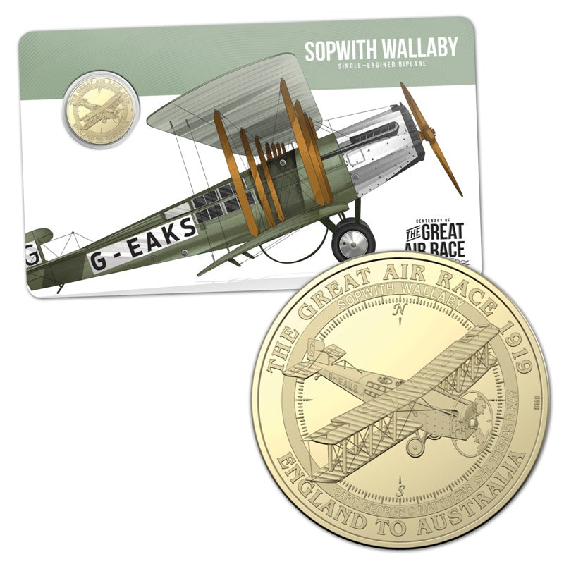 $1 2019 The Great Air Race - Sopwith Wallaby | $1 2019 The Great Air Race - Sopwith Wallaby REVERSE | $1 2019 The Great Air Race - Sopwith Wallaby OBVERSE