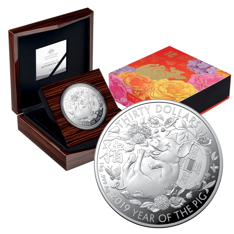$30 2019 Year of the Pig 1 Kilo Silver Proof