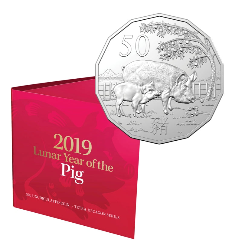 50c 2019 Year of the Pig Red Card UNC | 50c 2019 Year of the Pig Red Card UNC