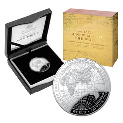 $5 2019 - 1812 A New Map of the World Silver Proof Domed Coin | $5 2019 - 1812 A New Map of the World Silver Proof Domed Coin REVERSE | $5 2019 - 1812 A New Map of the World Silver Proof Domed Coin OBVERSE | $5 2019 - 1812 A New Map of the World Silver Proof Domed Coin DOMED EDGE