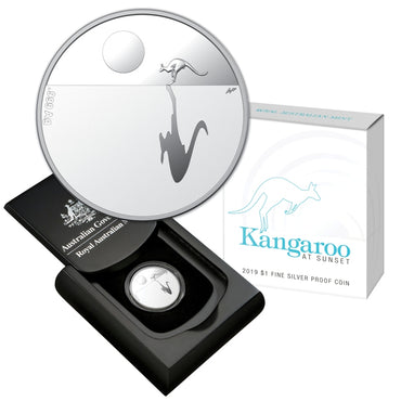 $1 2019 Sunset Kangaroo Silver Proof | $1 2019 Sunset Kangaroo Silver Proof REVERSE | $1 2019 Sunset Kangaroo Silver Proof OBVERSE