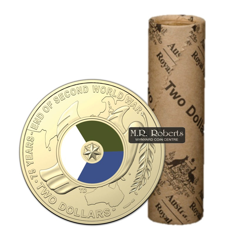 $2 2020 75th Anniversary of the End of WWII Mint Roll | $2 2020 75th Anniversary of the End of WWII Mint Roll REVERSE | $2 2020 75th Anniversary of the End of WWII Mint Roll OBVERSE