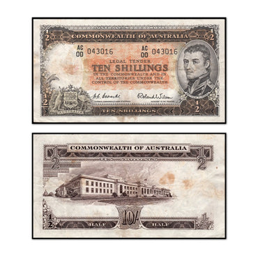 (1954) Ten Shillings Coombs/Wilson R.16f First Prefix