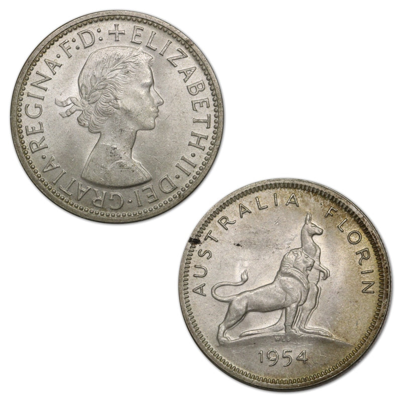 Australia 1954 Royal Visit Florin Lustrous UNC - Wynyard Coin
