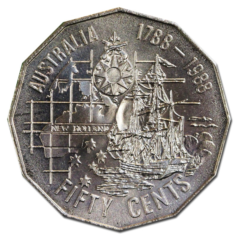 50c 1988 First Fleet Bicentenary UNC - reverse