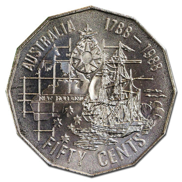 50c 1988 First Fleet Bicentenary UNC - reverse