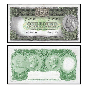 (1961) One Pound Coombs/Wilson Emerald Green R.34b nUNC - Consecutive Trio