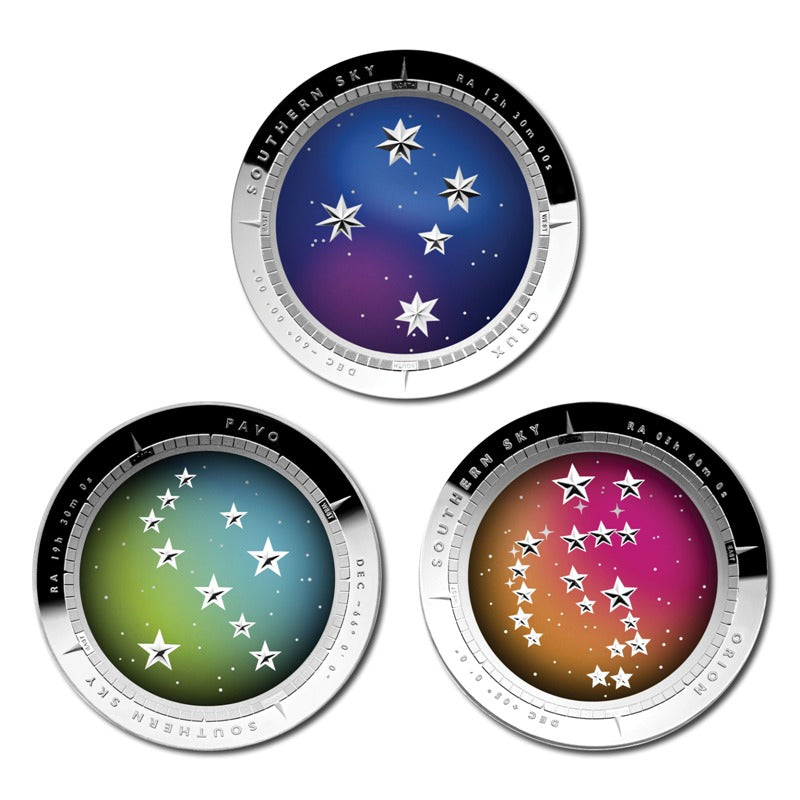 $5 2012-2014 Southern Sky Domed Shaped Coloured Silver Proof 3 Coin Set
