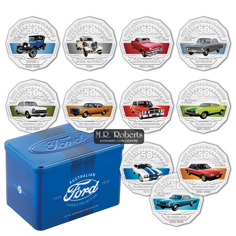 50c 2017 Ford Australia Classic Collection of 11 Coins - WITH TIN