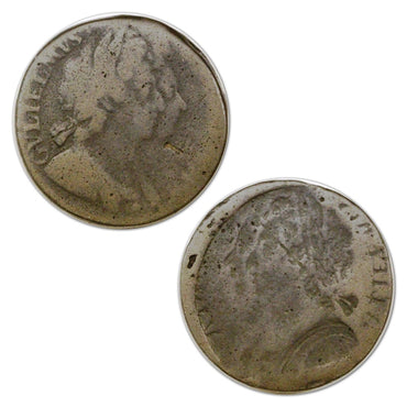 English (1694) William & Mary Halfpenny S.3452 Obverse Brockage