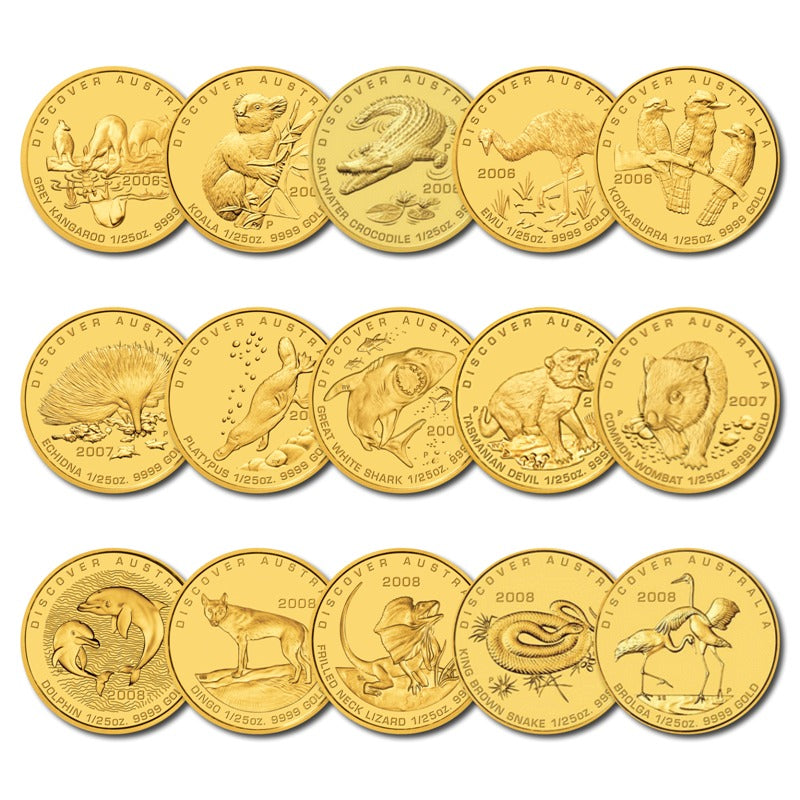 2006-2008 Discover Australia 1/25oz Gold 15 Coin Set