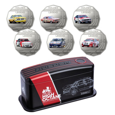 50c 2018 Holden High Octane 6 Coin Collection with Tin | Holden HT Monaro GTS 350 | Holden LJ Torana XU-1 | Holden LX Torana A9X | Holden VK Commodore | Holden VR Commodore | Holden VX Commodore