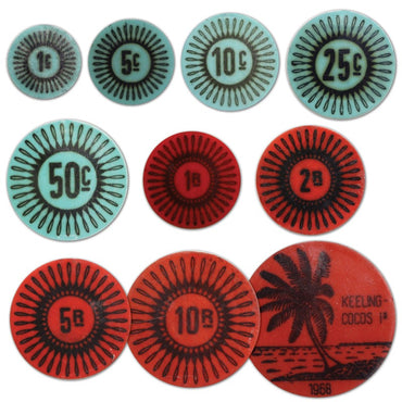Keeling Cocos Islands 1968 Plastic Token Set of 10