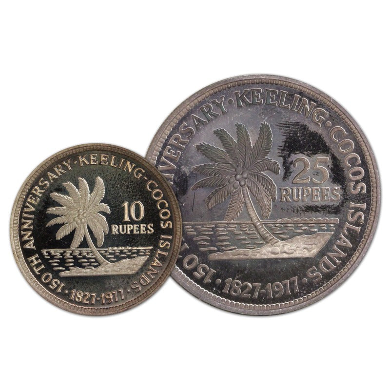 Keeling Cocos Islands 1977 10 & 25 Rupees Silver Proof Pair