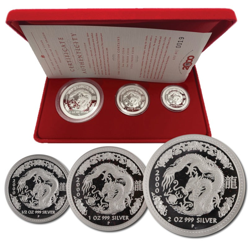 2000 Year of the Dragon Three Coin Silver Proof Set