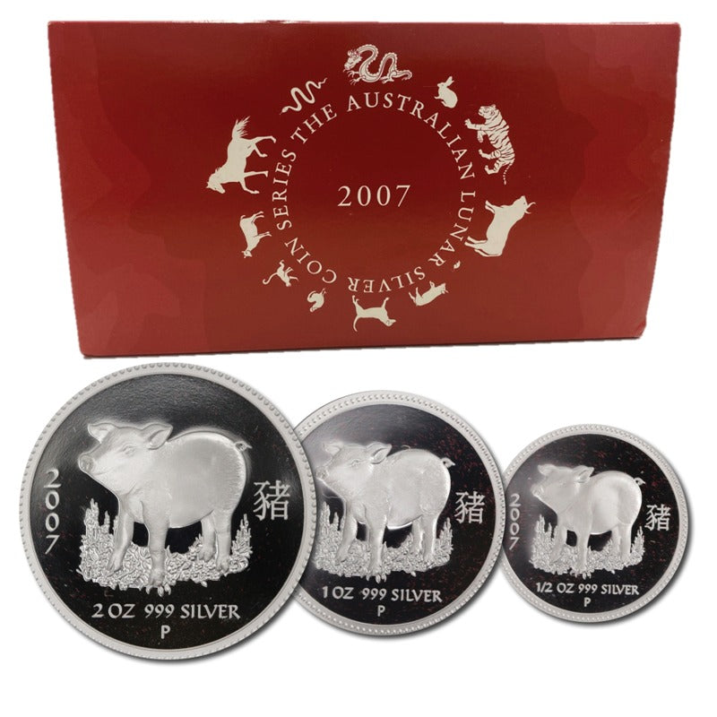 2007 Year of the Pig Three Coin Silver Proof Set