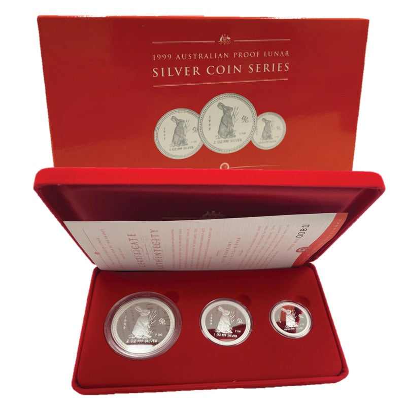 1999 Year of the Rabbit Three Coin Silver Proof Set