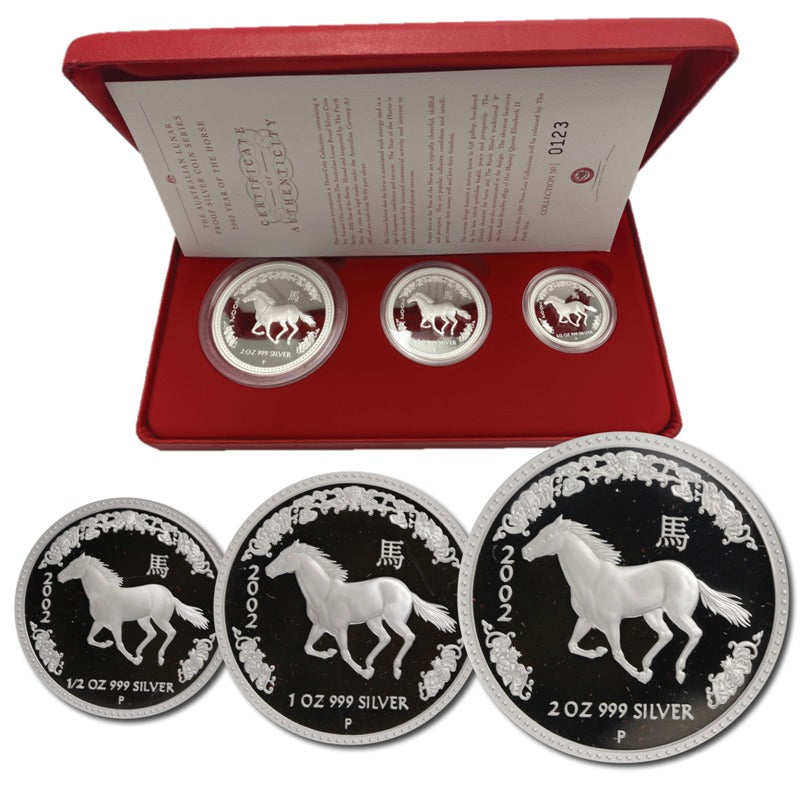 2002 Year of the Horse Three Coin Silver Proof Set