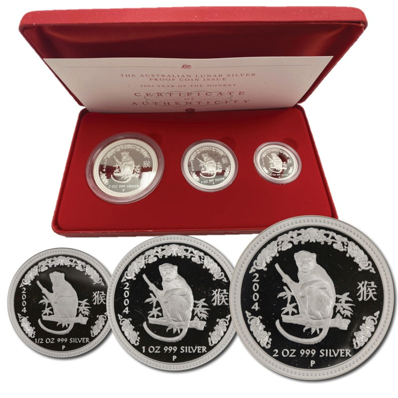 2004 Year of the Monkey Three Coin Silver Proof