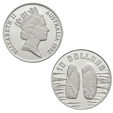 $10 1992 Emperor Penguins Piedfort Silver Proof