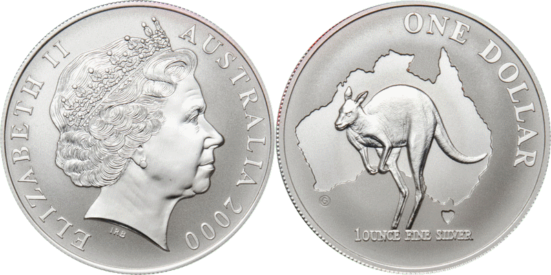 $1 2000 Kangaroo 1oz 99.9% Silver UNC