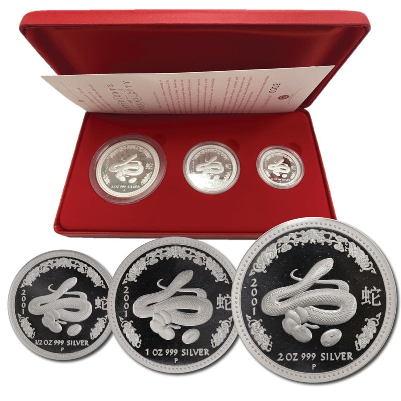 2001 Year of the Snake Three Coin Silver Proof Set
