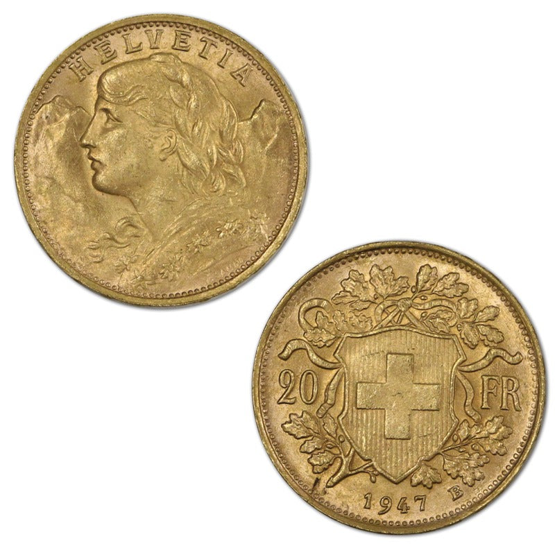 Switzerland 1947 B 20 Francs Gold UNC
