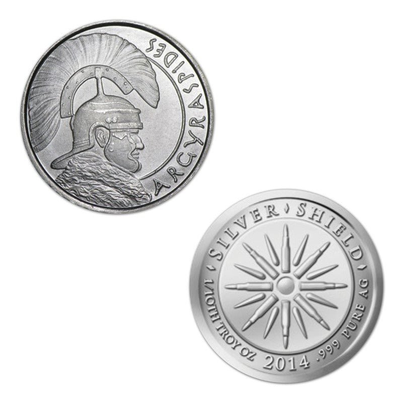USA 2014 Shield 1/10oz .999 Silver Argyraspides | USA 2014 Shield 1/10oz .999 Silver Argyraspides reverse